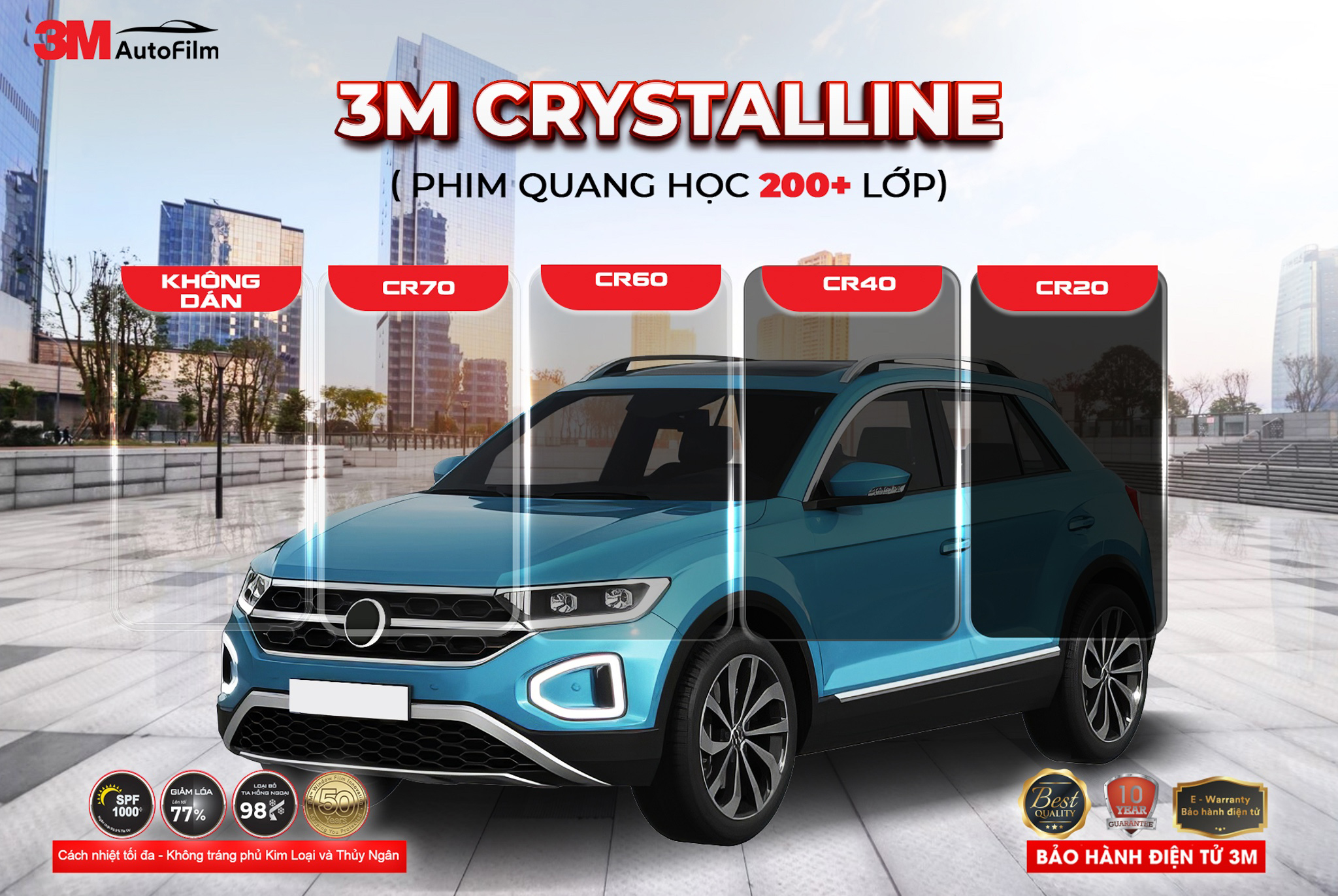 (Trọn gói) Phim cách nhiệt 3M Crystalline cho SUV